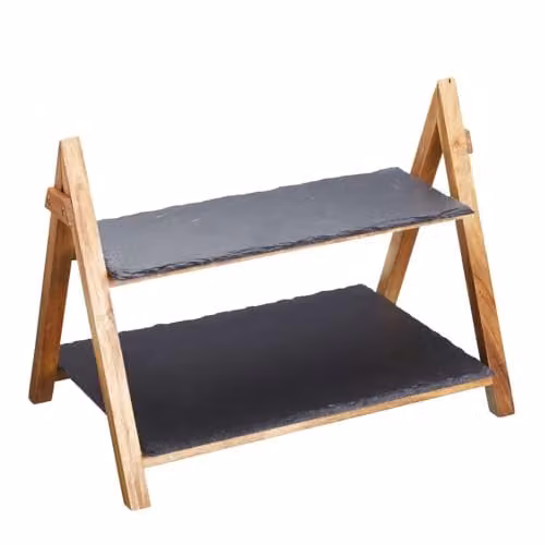 Artesa 2-Tier Rectangular Slate and Acacia Wood Serving Platter, Brown, W: 40 cm, D: 30 cm, H: 25 cm