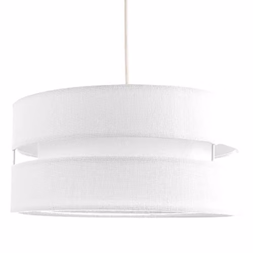 Happy Homewares White Linen Fabric Triple Tier Round Ceiling Pendant Light Shade, Diameter: 35 cm