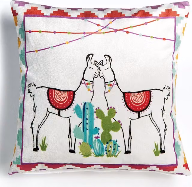 Rapport Home Happy Llamas Velvet Cushion Cover, Multicolour, W/D/H: 43 x 43 x 43 cm