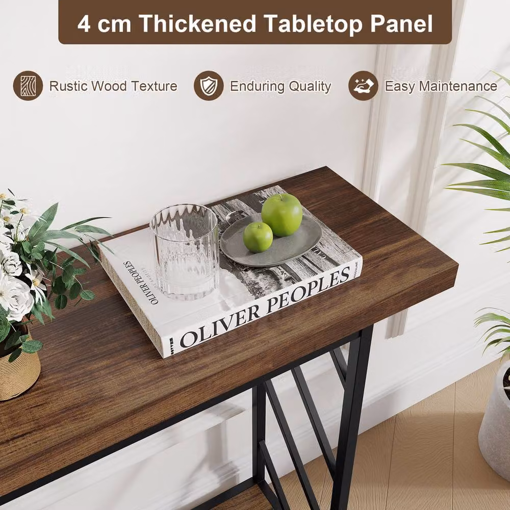 Costway Brown 2-Tier Narrow Industrial Console Table with Storage Shelf, W: 120 cm, H: 84.5 cm – 7