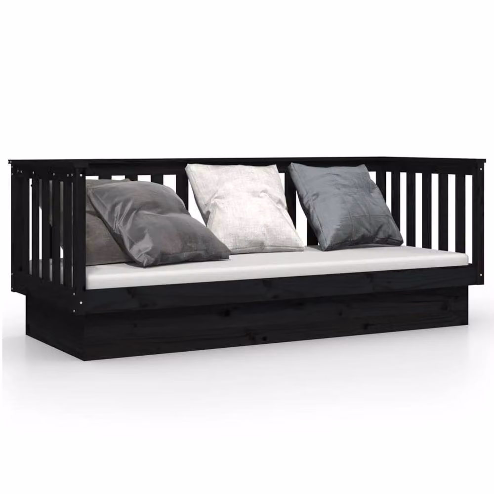Berkfield Home Beautiful Day Bed in Black Solid Pine Wood, W/D/H: 90 x 190 cm – 3