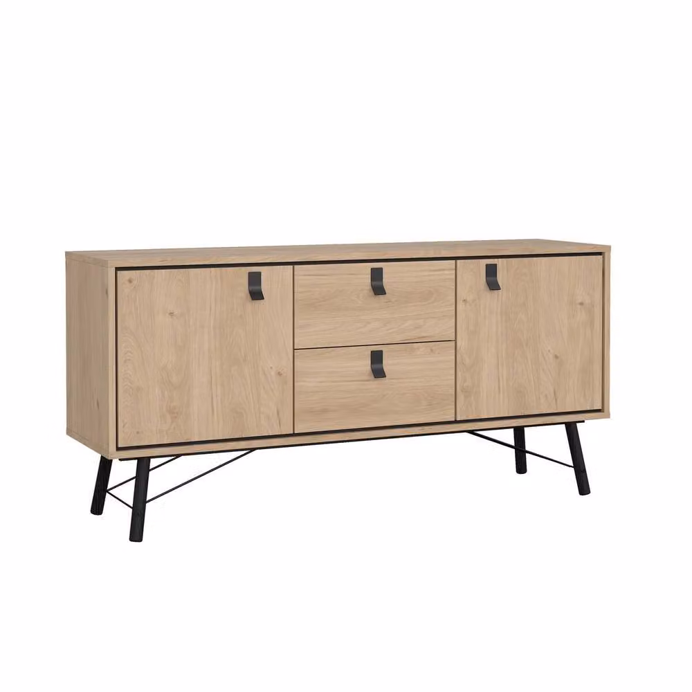 CALICOSY JOYCE 2-Door 2-Drawer Sideboard with Metal Legs in Light Brown, Width: 150.3 cm – 2
