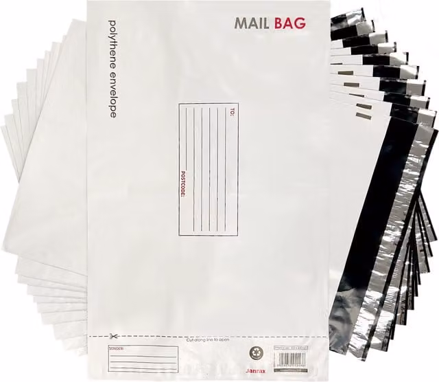 Janrax 50 Pack Self-Adhesive White Polythene Mailing Bags, W: 32 cm x D: 44 cm