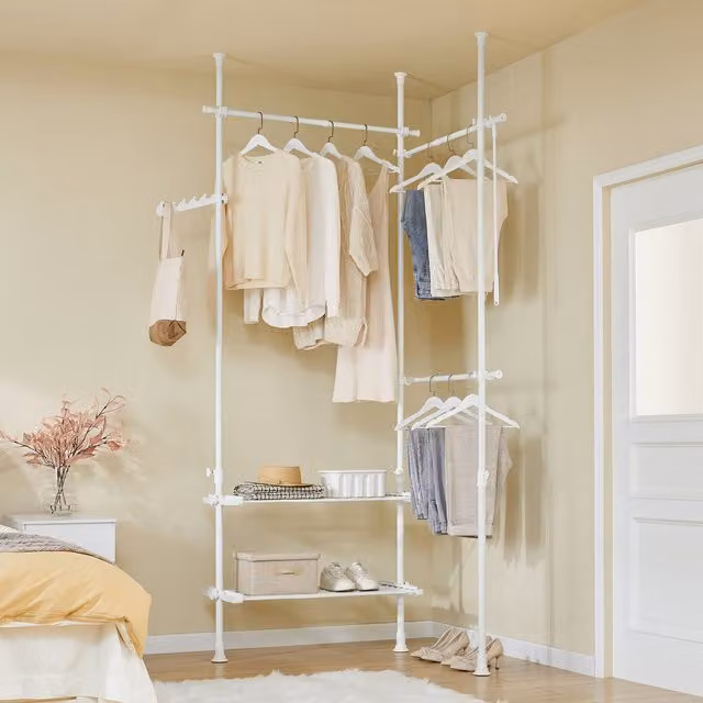 SoBuy Telescopic Metal Clothes Rail with Shelves in White
