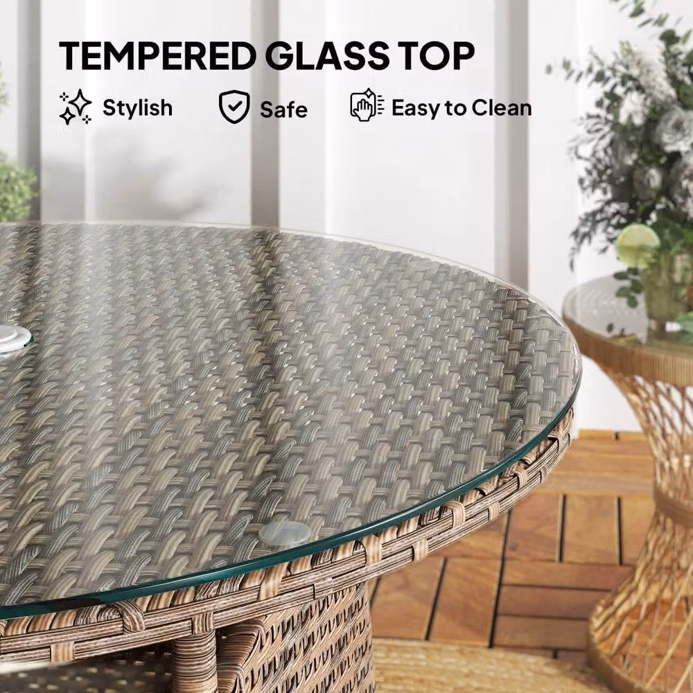 Wyld Haus Rotasa Brown Rattan Outdoor Coffee Table with Tempered Glass Top – 5