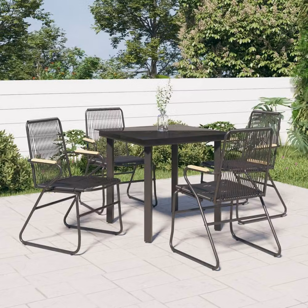 Berkfield Home Beautiful 5 Piece Black PVC Rattan Garden Dining Set – 2