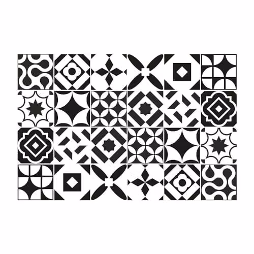 WALPLUS 24 Pcs Geometric Square Tile Stickers, Black and White Self-Adhesive Vinyl Backsplash, 15 cm – 5