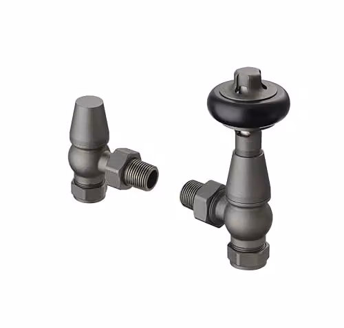 Terma Traditional Thermostatic Angled TRV and Lockshield Set in Pewter