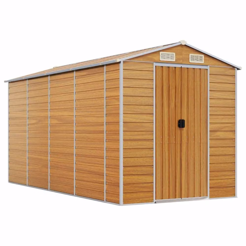Berkfield Home Garden Shed in Light Brown, Galvanised Steel, W/D/H: 191 x 385 x 198 cm – 2