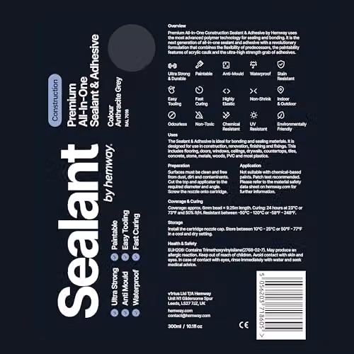 Hemway Hybrid Polymer Construction Sealant and Adhesive in Anthracite Grey, 300ml – 7
