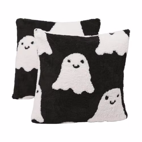 OHS Set of 2 Tufted Ghost Halloween Cushion Covers, Black and White, W/D/H: 45 x 45 x 45 cm