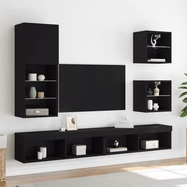 Berkfield Home Modern Black TV Cabinet with Integrated LED Lighting, W/D/H: 40.5 x 30 x 102 cm – 1