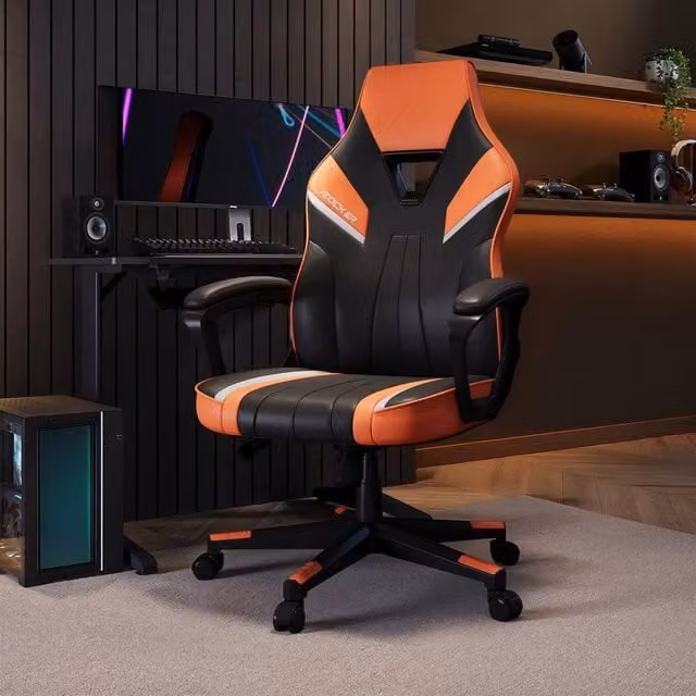 X Rocker Tempest Ergonomic Gaming Chair in Orange with Extra Wide Seat and Synthetic Leather Finish