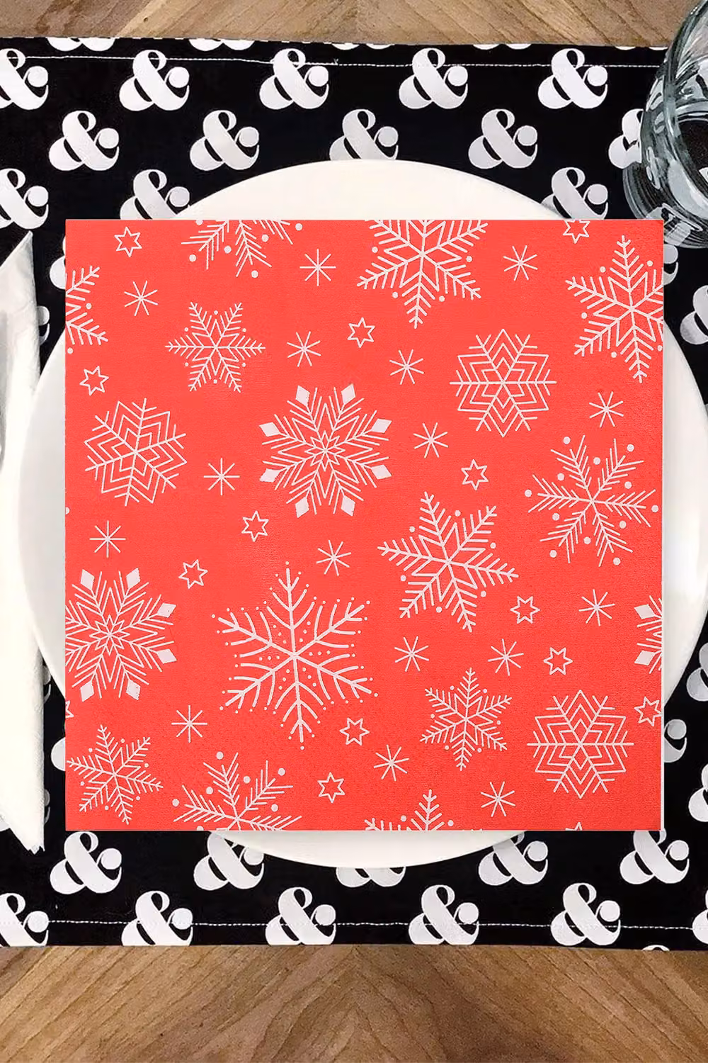 Neel Blue Red Christmas Party Disposable Napkins with Snowflake Print, 20 pieces, Size: 33 x 33 cm – 3