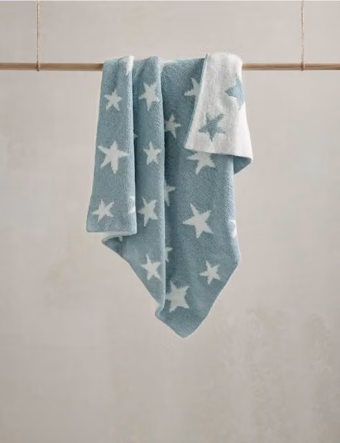 Mamas & Papas Blue Star Chenille Knitted Throw