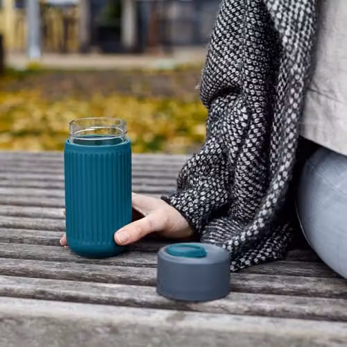 Black + Blum Double Walled Glass Travel Mug with Lid, Blue, 340ml – 3