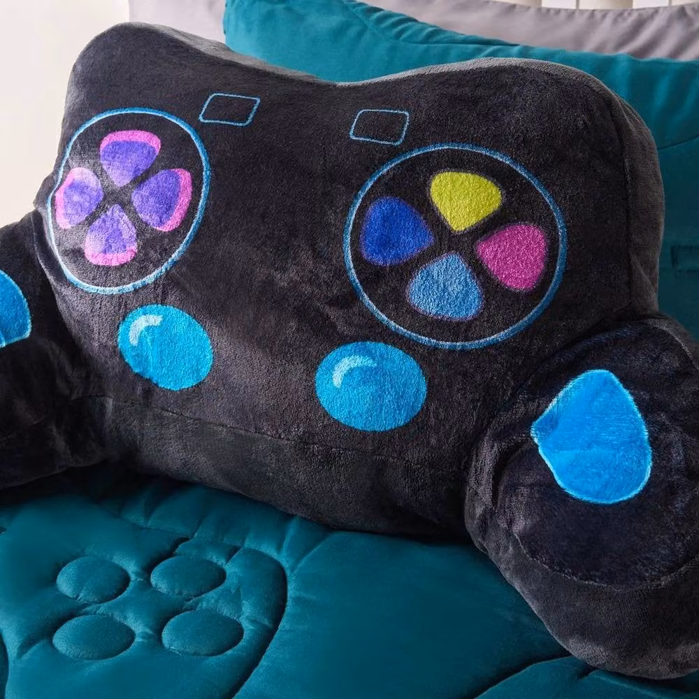 NESTLUNE Gaming Controller Cuddle Cushion Black Flannel Reading Pillow for Children – 2