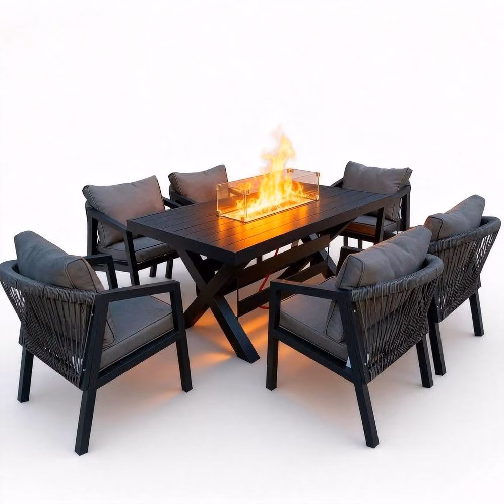 FURNITURE ONE 7 Piece Aluminium Patio Furniture Set with Firepit Table in Dark Grey – 2