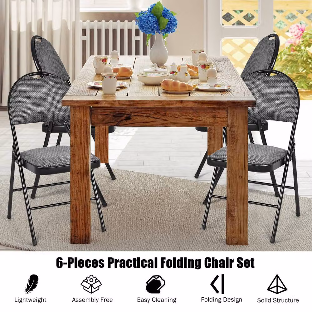Costway Set of 6 Grey Padded Armless Folding Dining Chairs for Kitchen and Dining Rooms – 6