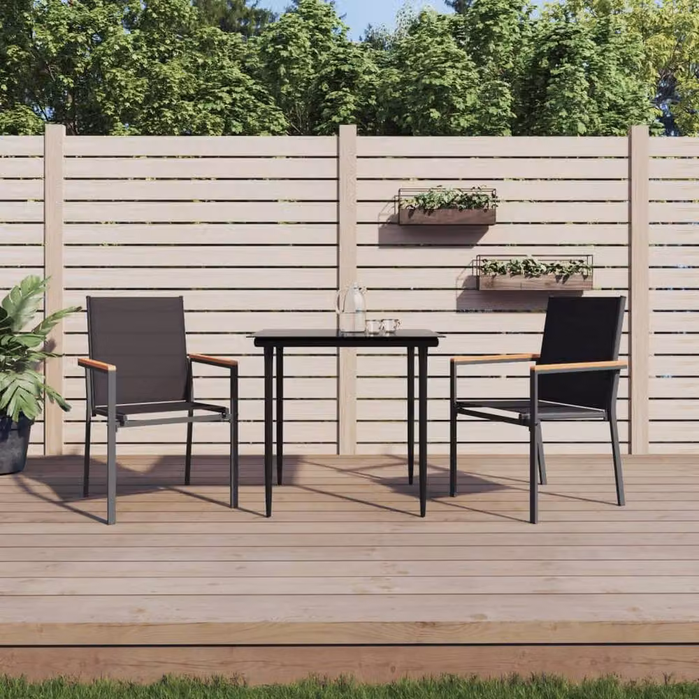 Berkfield Home 3 Piece Modern Garden Dining Set in Black Textilene and Steel – 2