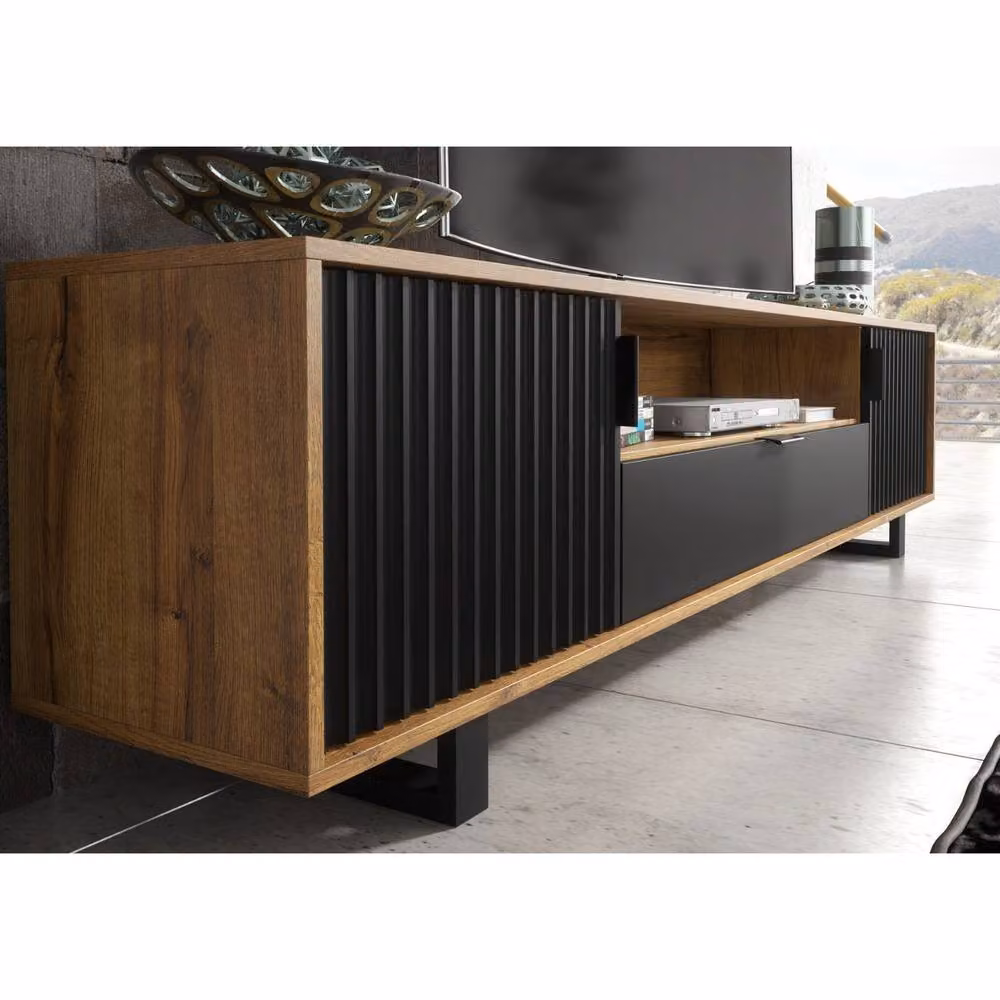 Creative Furniture Blackridge TV Unit in Dark Oak and Black, W: 200 cm, H: 45 cm, D: 35 cm – 3