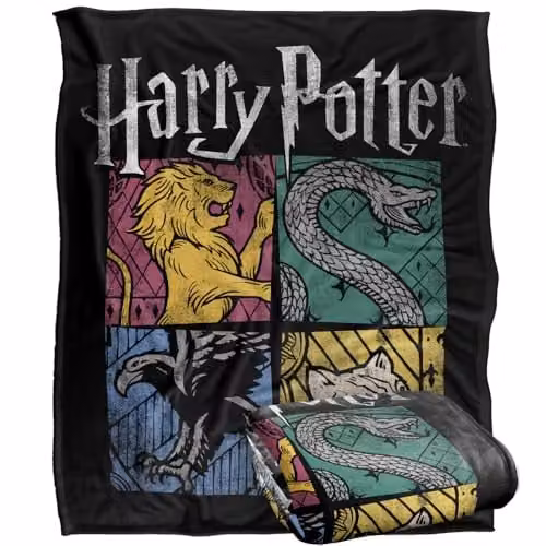 Warner Bros. Harry Potter House Squares Silky Touch Super Soft Fleece Throw Blanket, Multicolour, W: 127.0 cm, D: 152.4 cm