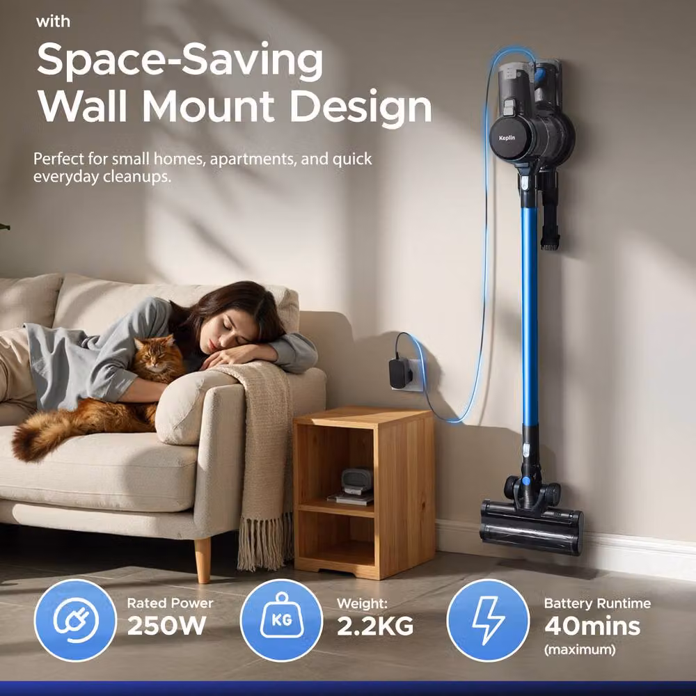 Keplin Blue Cordless Bagless Vacuum Cleaner with LED Display and 250W Suction Power – 5
