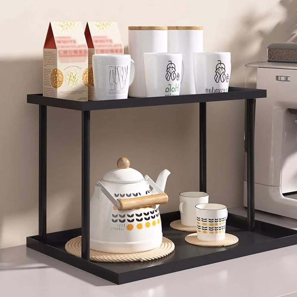 SPETLEK 2 Layer Multipurpose Metal Countertop Organizer in Black, W/D/H: 35.0 x 20.0 x 22.0 cm – 4