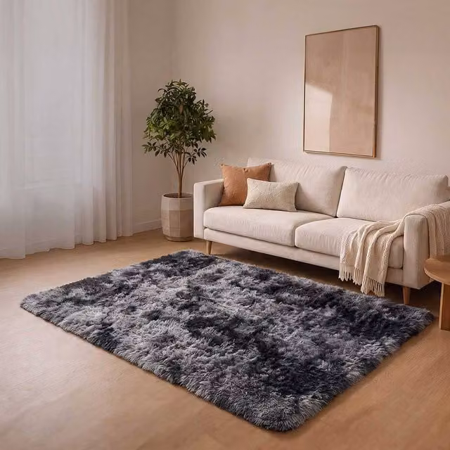 Marlow Grey Fluffy Plush Shaggy Polyester Rug, W: 230 cm, D: 160 cm