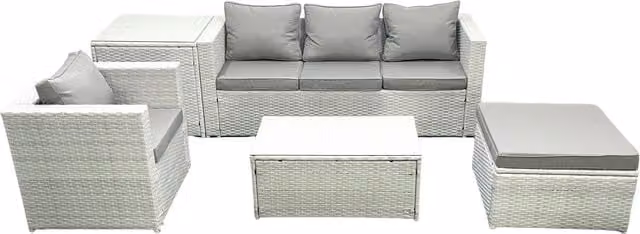 Fimous 5 Piece Rattan Garden Furniture Set in Light Grey with Coffee Table and Ottoman