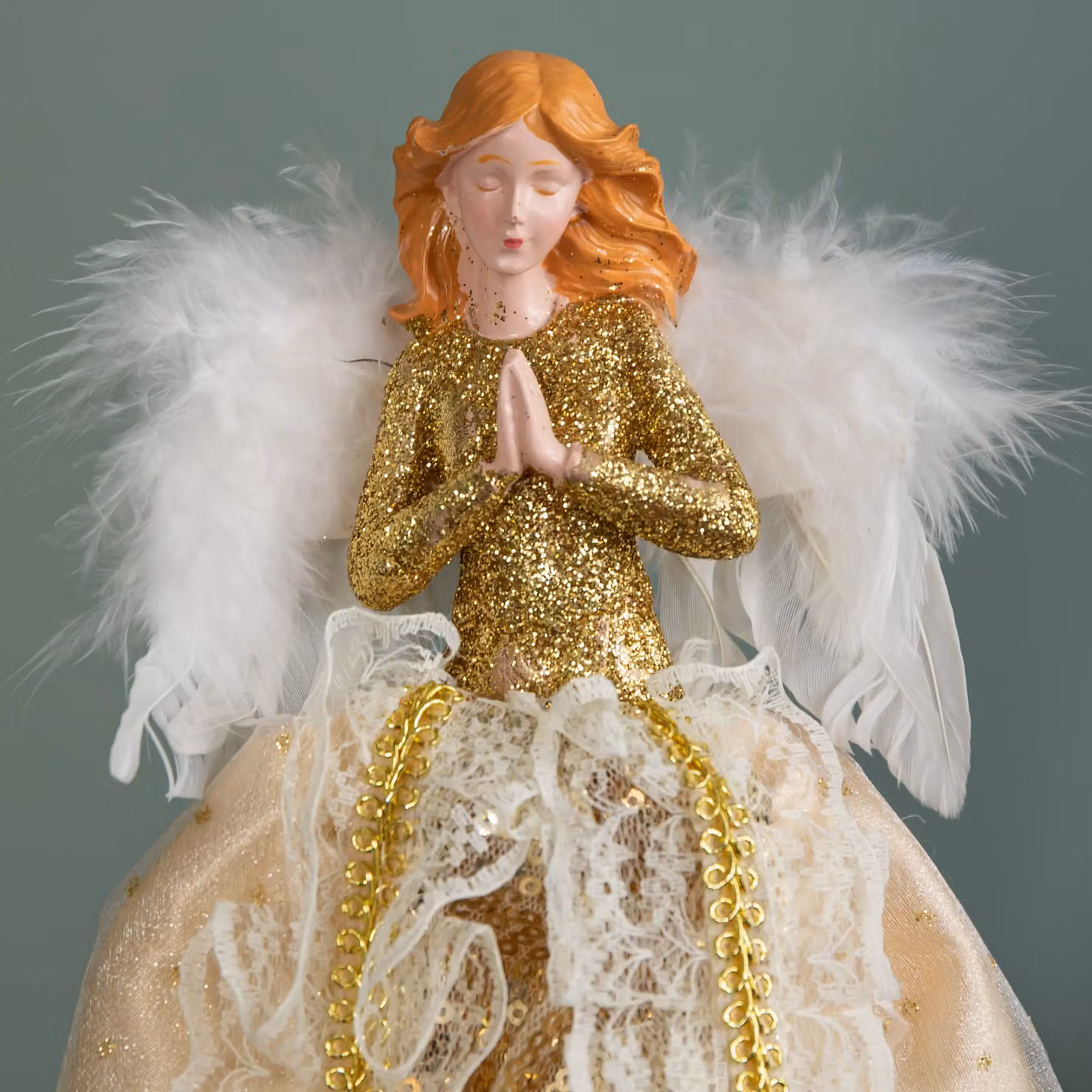 Samuel Alexander Gold Christmas Angel Tree Topper Decoration with Feather Wings, Height: 25 cm – 3