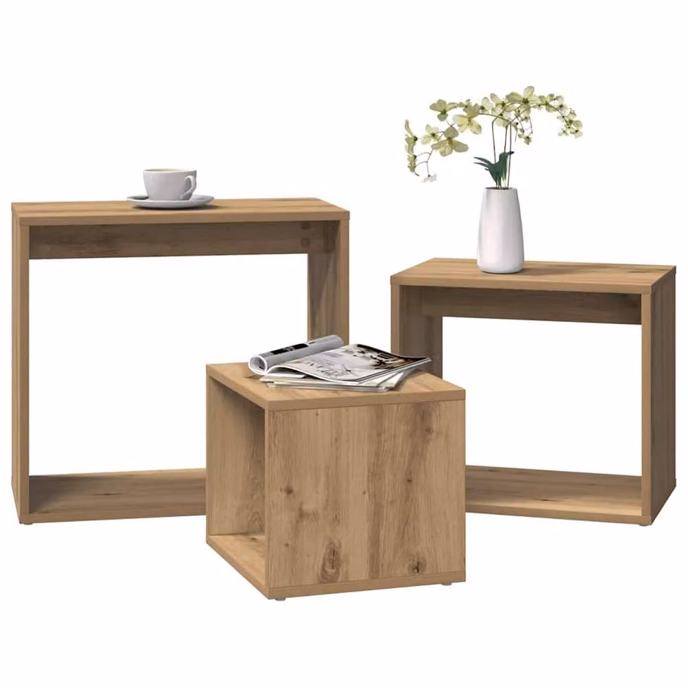 Berkfield Home 3-Piece Nesting Tables in Brown Artisan Oak Engineered Wood – 2