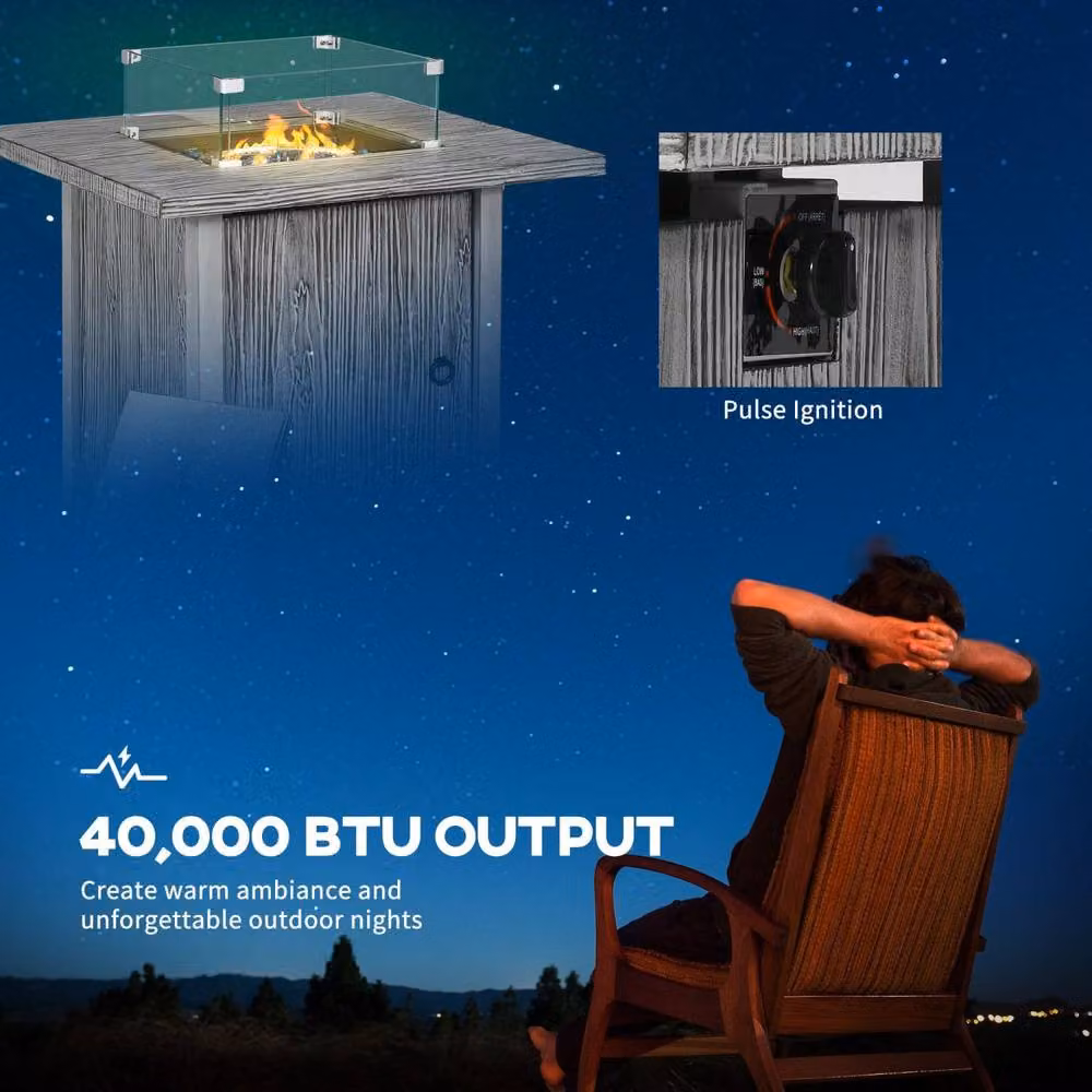 Wyld Haus Steel Grey Square Outdoor Gas Fire Pit Table with Glass Screen Cover W/D/H: 71 x 63 x 71 cm – 5