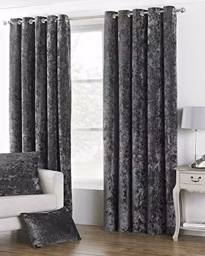 Paoletti Verona Silver Grey Crushed Velvet Eyelet Curtains, W: 117 cm, H: 183 cm – 1