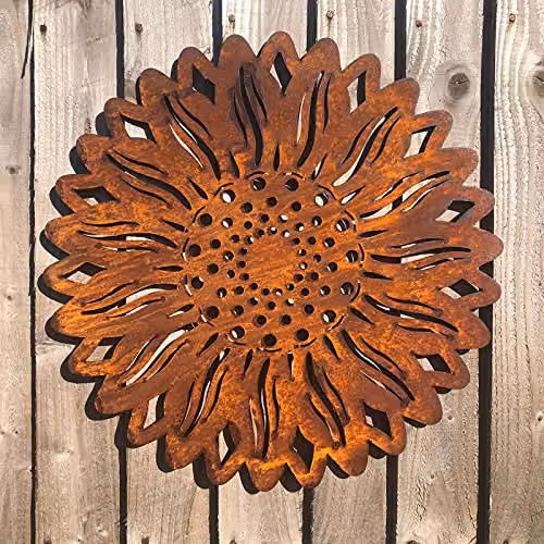 Rustic Warehouse Norfolk Limited Round Floral Metal Wall Plaque, Brown Sunflower Garden Decoration – 2