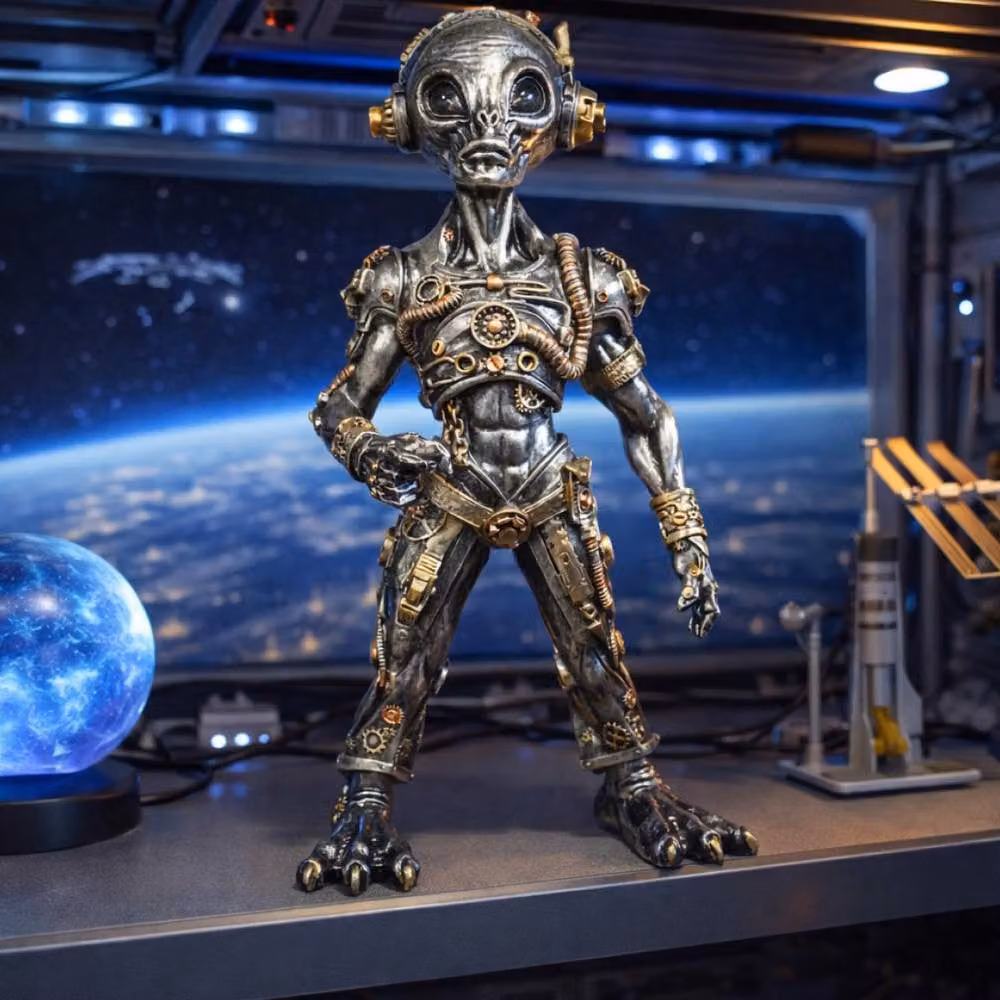 Gifts Direct 2 U Steampunk Sci-Fi Alien Figurine Space Ornament in Metallic Silver – 2