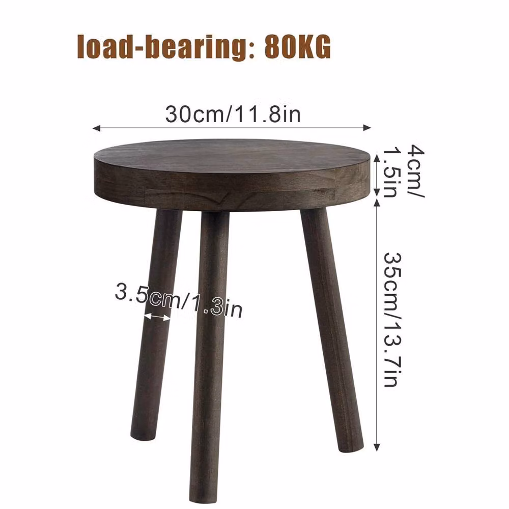 Nordara Rustic Pine Wooden Round Plant Stand and Side Table in Brown – 2