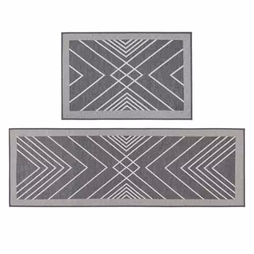 JVL Expression Machine Washable Striped Entrance Doormat and Runner Set in Grey and White – 1