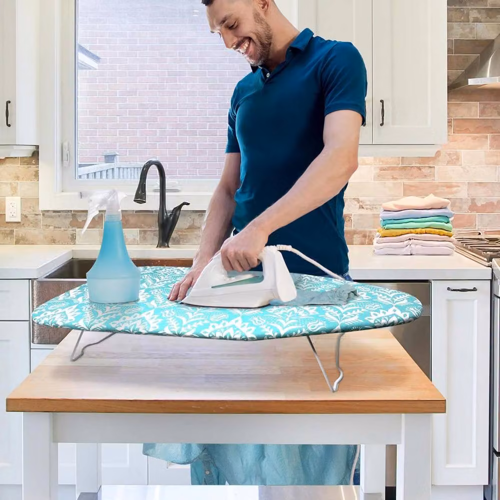 BARGAINS-GALORE Mini Tabletop Ironing Board in Blue and White with Adjustable Height – 2