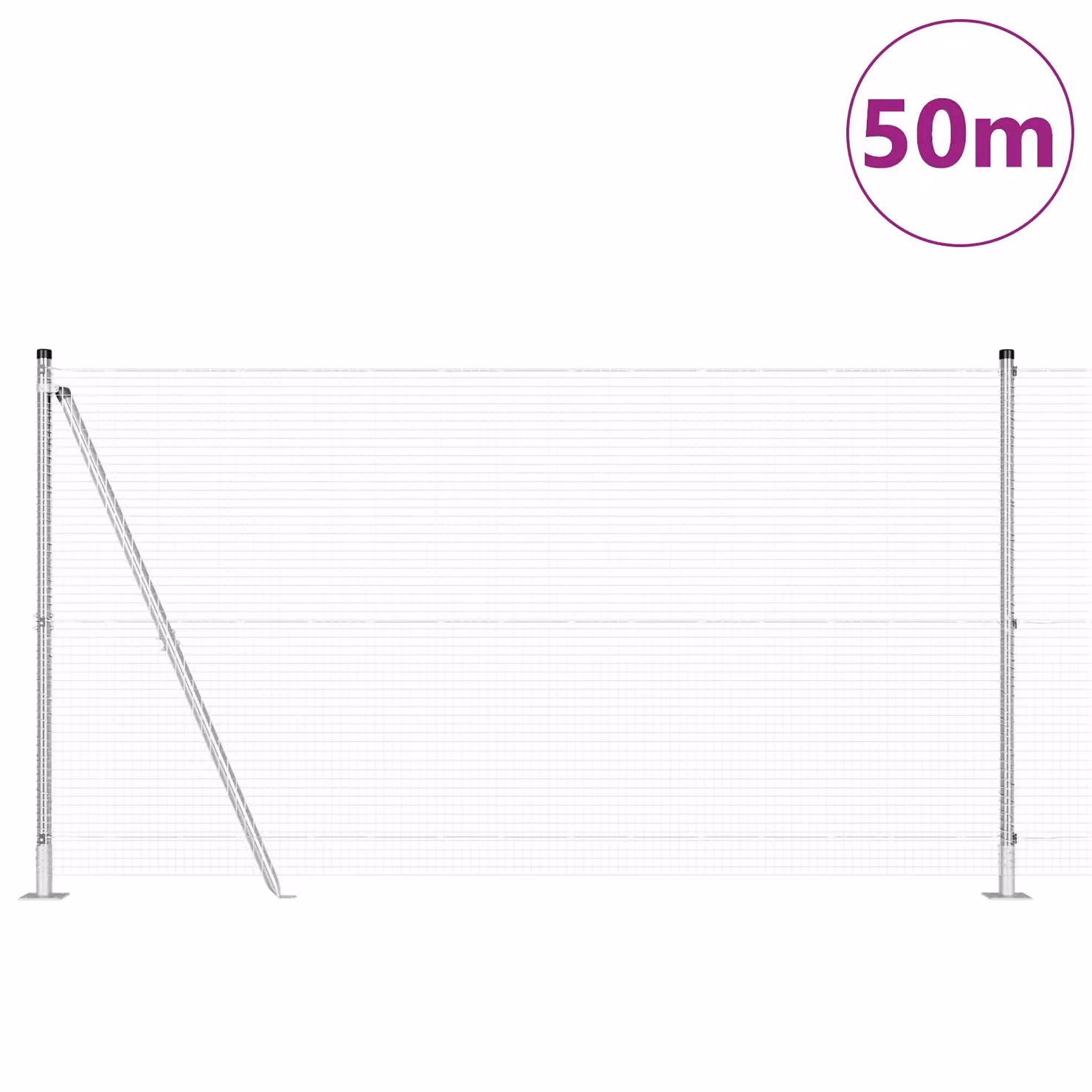 Berkfield Home Welded Wire Fence with 13 Flanged Posts, 2x50 m, Galvanised Steel in Silver – 2