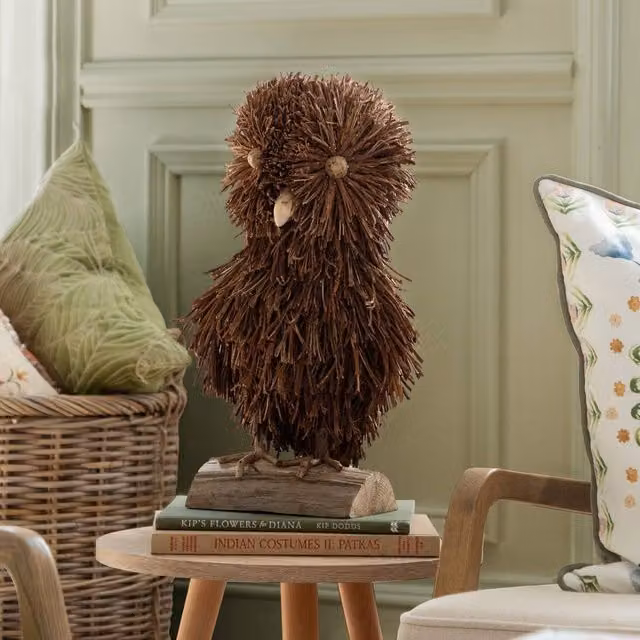 Voyage Maison Alfred Hand Crafted Rustic Brown Wooden Standing Owl Tabletop Sculpture – 1