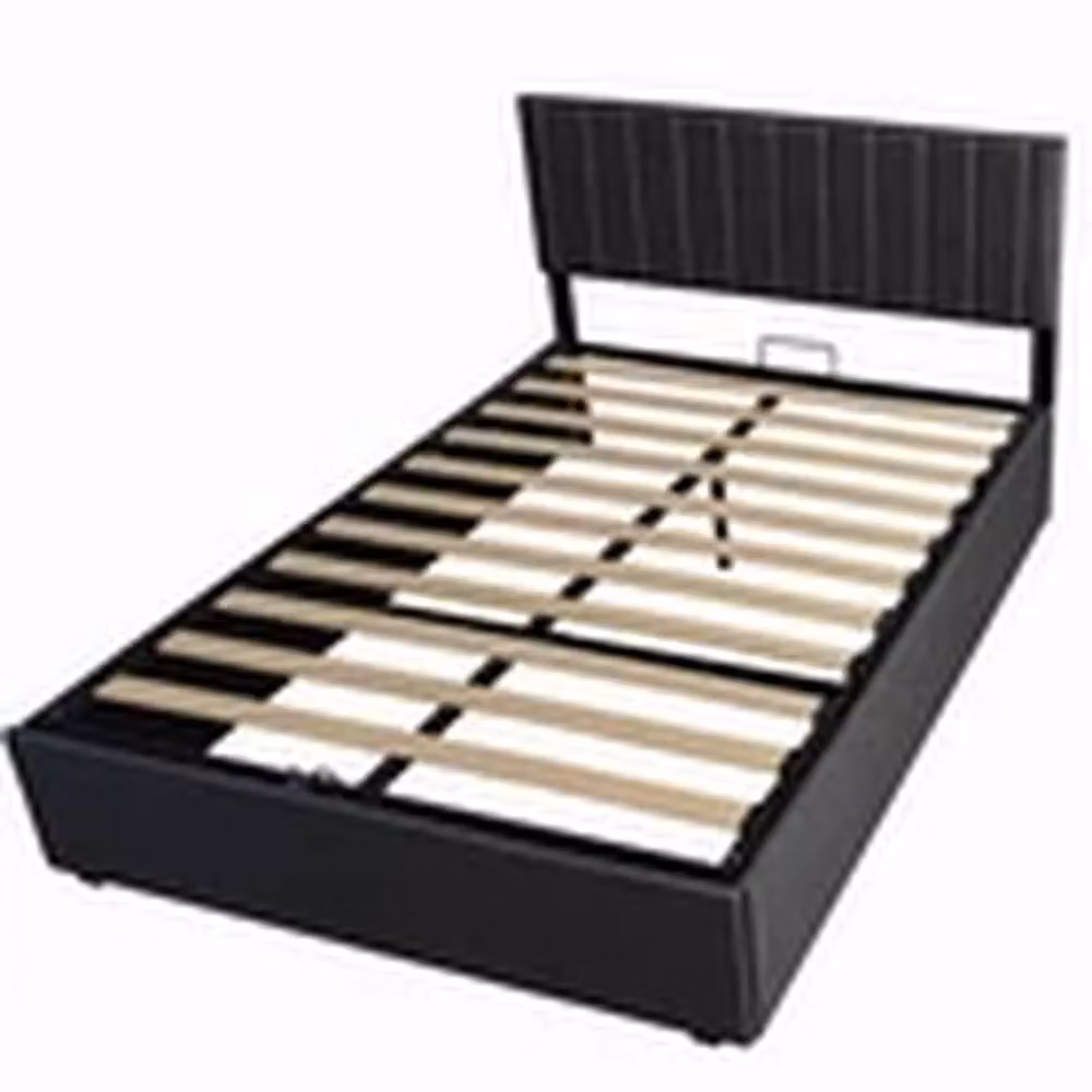 EONLION Grey Fabric Upholstered Gas Lift Storage Bed Frame with Headboard, W/D/H: 150 x 200 x 110 cm – 3
