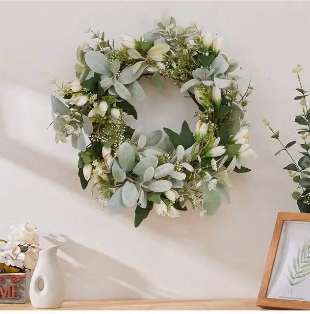 Living and Home Green Round Artificial Tulip Flower Wreath