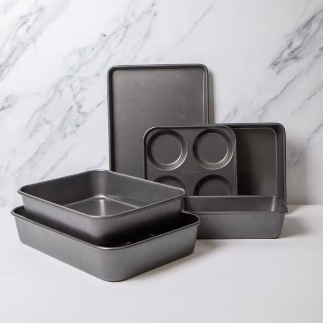 MasterClass 6-Piece Non-Stick Carbon Steel Bakeware Set in Grey, including 2 Trays, Loaf Tin and Yorkshire Pan
