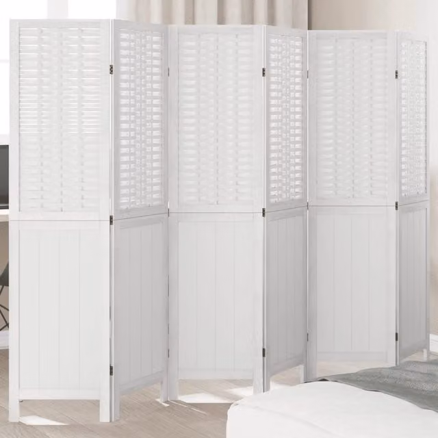 Berkfield Home 6-Panel Room Divider in White Solid Paulownia Wood