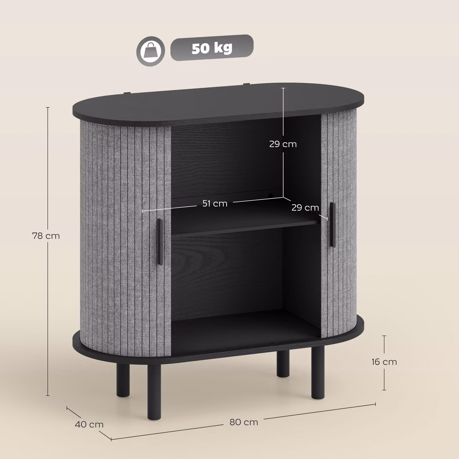 HOMCOM Modern Grey Tambour Sideboard with Fluted Sliding Doors and Storage Shelves – 3