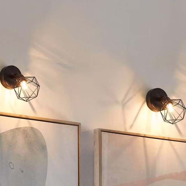 Wyld and Coco Set of Two Modern Black Metal Adjustable LED Wall Lamps
