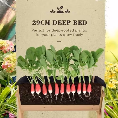 Outsunny Wooden Raised Garden Bed with Liner, Brown, W/D/H: 178 x 70 x 80 cm – 4
