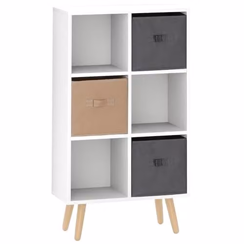 HOMCOM Freestanding 6 Cube Storage Cabinet Unit Bookcase with 3 Drawers, White, W/D/H: 89.5 x 37.5 x 12.0 cm