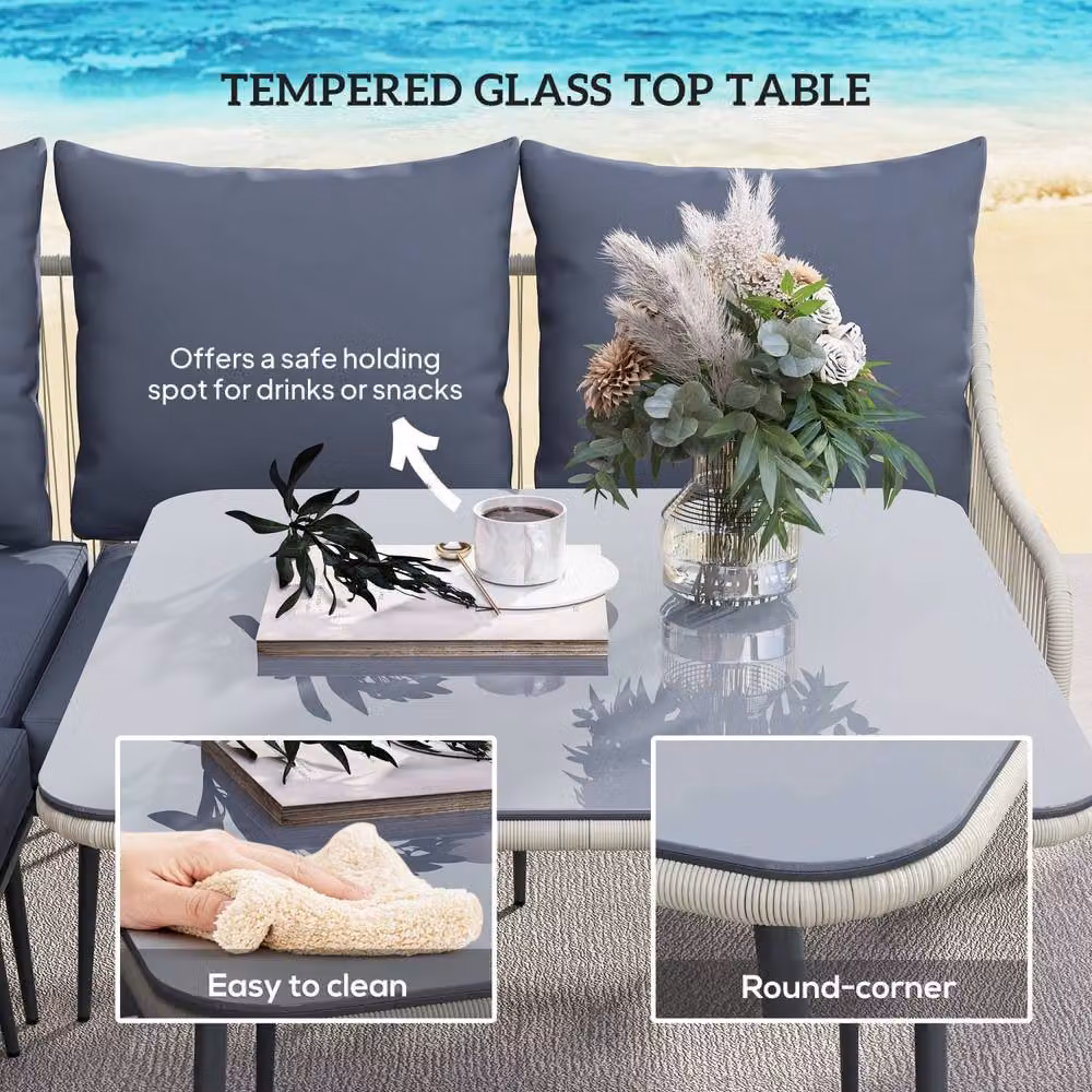 Wyld Haus Vika 7 Seater Dark Grey Rattan Garden Sofa Set with Coffee Table and Stools – 7